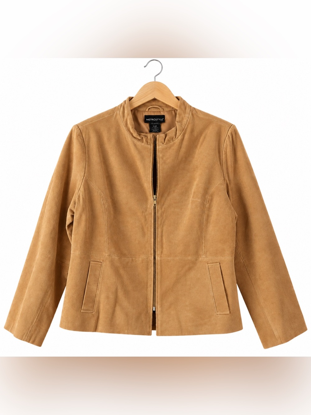 Metrostyle NWT Tan Suede Leather Jacket 20 Plus Size Camel Zip Front Vintage